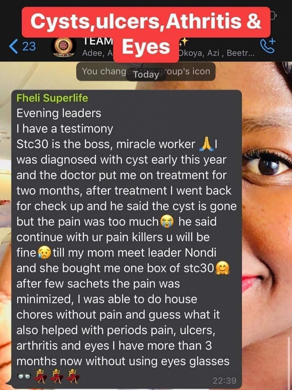 She was suffering from cyst and she got well after using stc30.🤗🤗👏👆👆👆👆